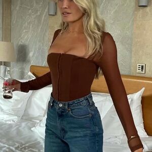 With Jean Al Corset Top in Brown - Size L